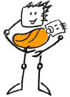 orange Mann mit Baby